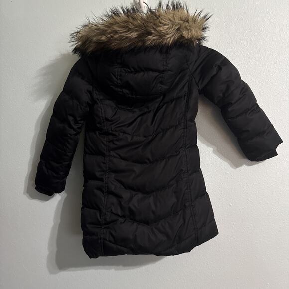 LANDS' END Little Girls 4 (S) Fleece Lined ThermoPlume Hooded Coat Puffer Fur - Picture 6 of 6